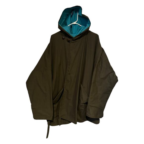 Vintage Japanalia by Eiko Sakai reversible hood coat green blue size M oversized - Picture 6 of 16